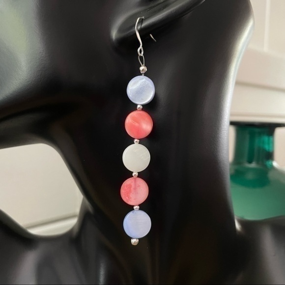 Hand Crafted Jewelry - $10 SALE Trans Pride Flag Round Shell Dangle Earrings 3.5” Handmade
